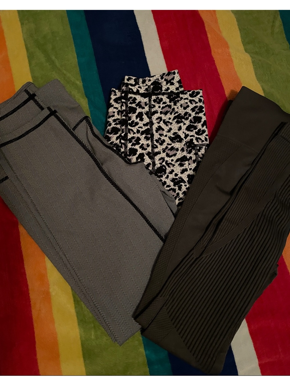 Three pair of Zyia Leggings-Herringbone, Snow Leopard & Grey Ribbed